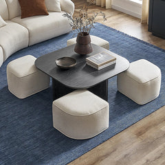 Modern Oval Solid Wood Coffee Table with Velvet Stool