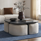 Modern Oval Solid Wood Coffee Table with Velvet Stool