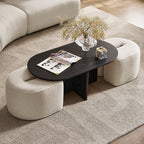 Modern Oval Solid Wood Coffee Table with Velvet Stool