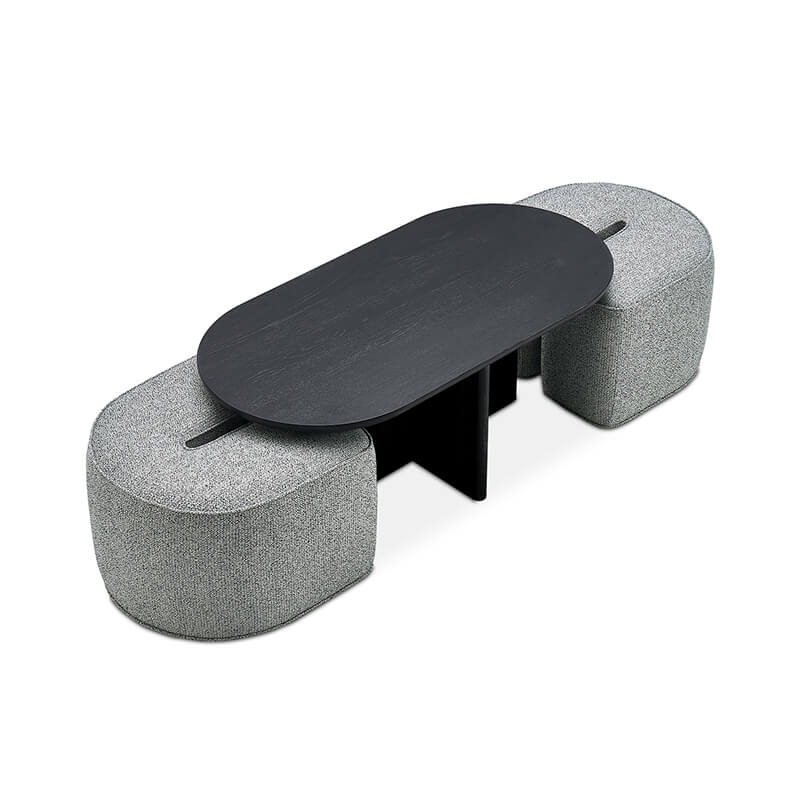 Modern Oval Solid Wood Coffee Table with Velvet Stool