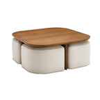 Modern Oval Solid Wood Coffee Table with Velvet Stool