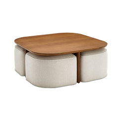 Modern Oval Solid Wood Coffee Table with Velvet Stool
