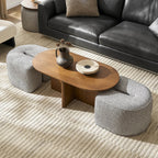 Modern Oval Solid Wood Coffee Table with Velvet Stool
