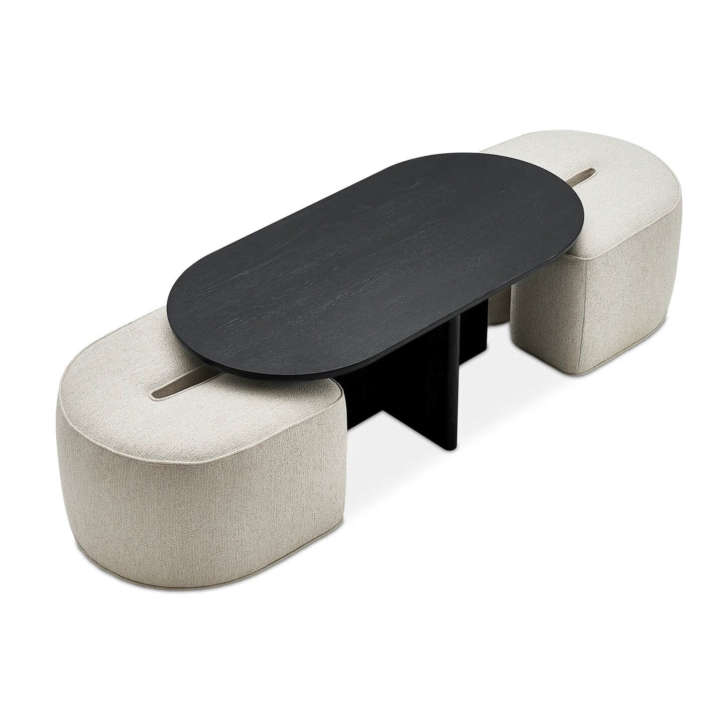 Modern Oval Solid Wood Coffee Table with Velvet Stool