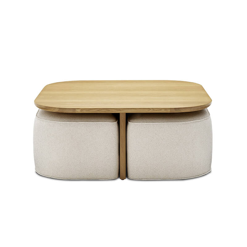 Modern Oval Solid Wood Coffee Table with Velvet Stool