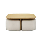 Modern Oval Solid Wood Coffee Table with Velvet Stool