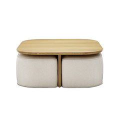 Modern Oval Solid Wood Coffee Table with Velvet Stool