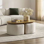 Modern Oval Solid Wood Coffee Table with Velvet Stool