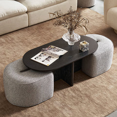 Modern Oval Solid Wood Coffee Table with Velvet Stool