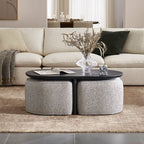 Modern Oval Solid Wood Coffee Table with Velvet Stool