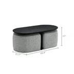 Modern Oval Solid Wood Coffee Table with Velvet Stool Dimensions