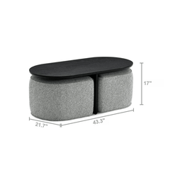 Modern Oval Solid Wood Coffee Table with Velvet Stool Dimensions