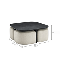 Modern Oval Solid Wood Coffee Table with Velvet Stool Dimensions