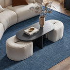 Modern Oval Solid Wood Coffee Table with Velvet Stool Main Product Image