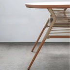 Modern Oval Stone Top Coffee Table with Metal Frame and Storage