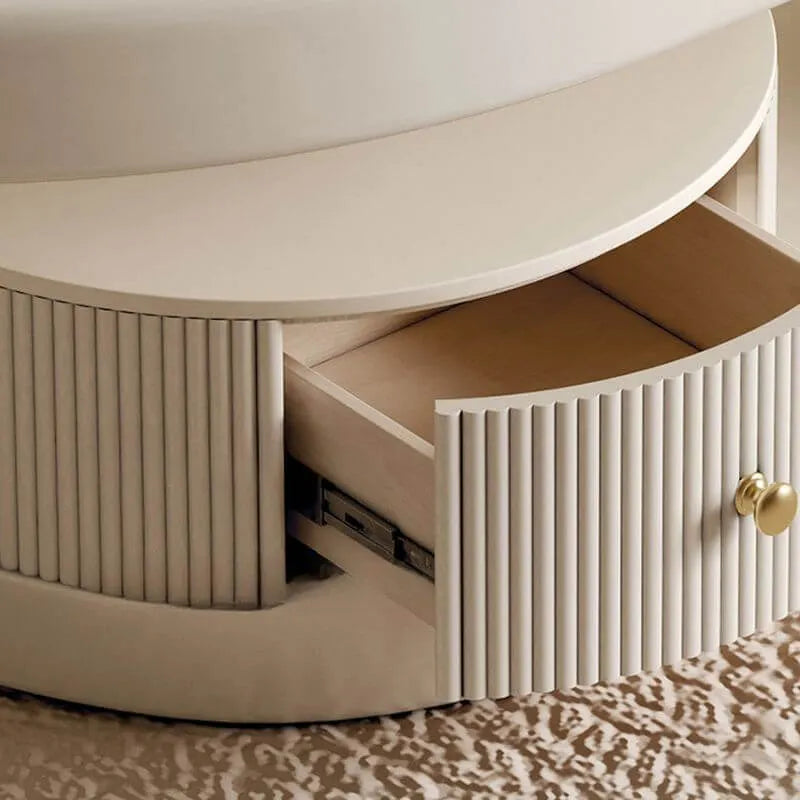 Modern Oval Wood Coffee Table with Shelf and Drawer
