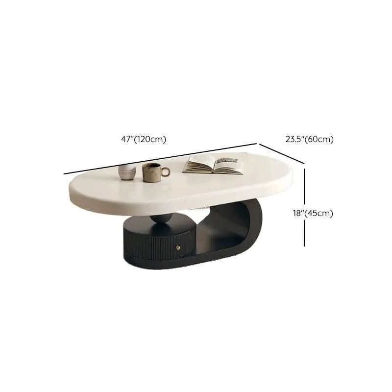 Modern Oval Wood Coffee Table with Shelf and Drawer Dimensions