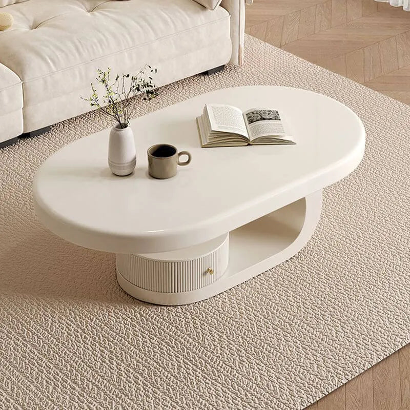 Modern Oval Wood Coffee Table with Shelf and Drawer Main Product Image Imagen principal del producto