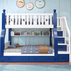 Modern Pine Bunk Bed with Bookshelf, Drawers, and Ladder