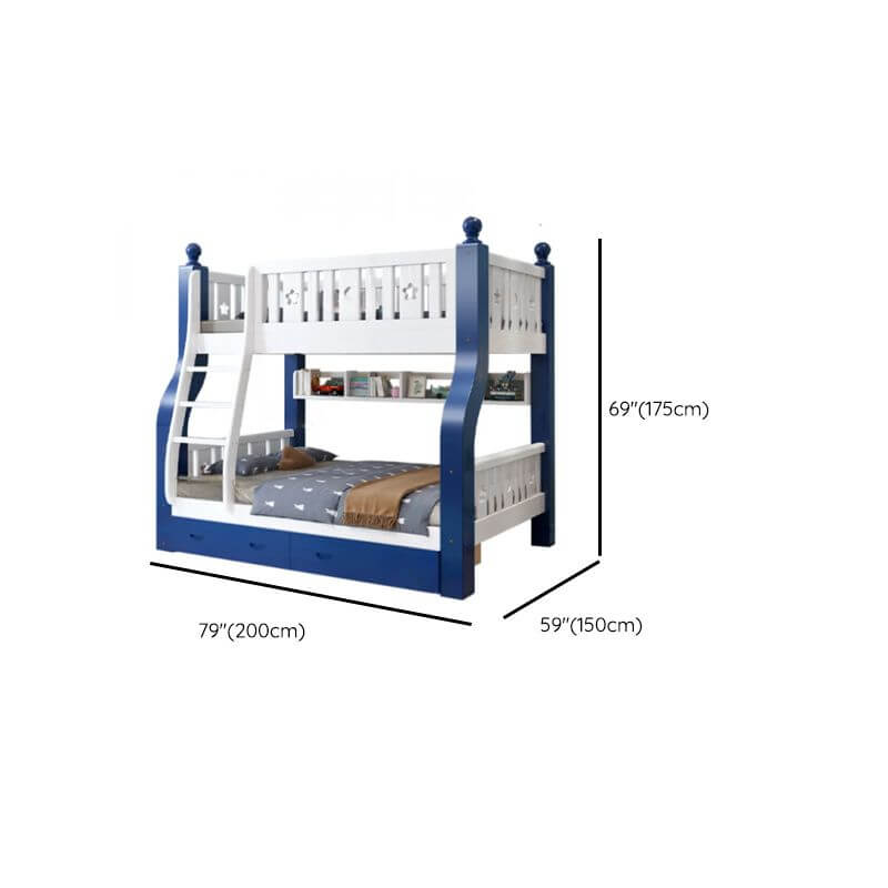 Modern Pine Bunk Bed with Bookshelf, Drawers, and Ladder Dimensions