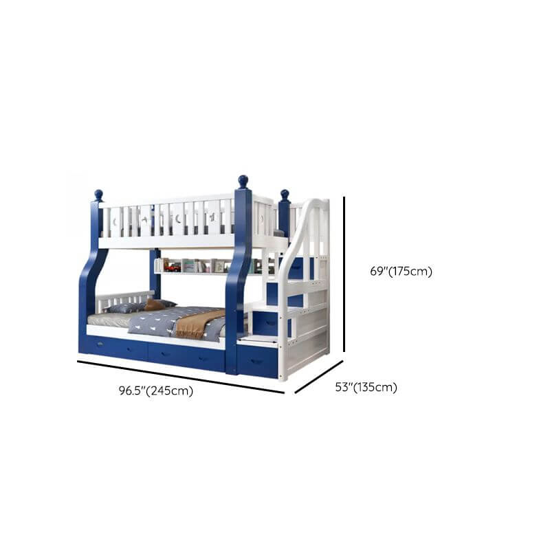 Modern Pine Bunk Bed with Bookshelf, Drawers, and Ladder Dimensions