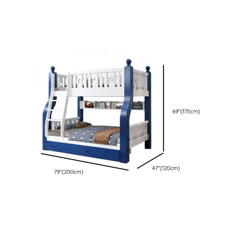 Modern Pine Bunk Bed with Bookshelf, Drawers, and Ladder Dimensions