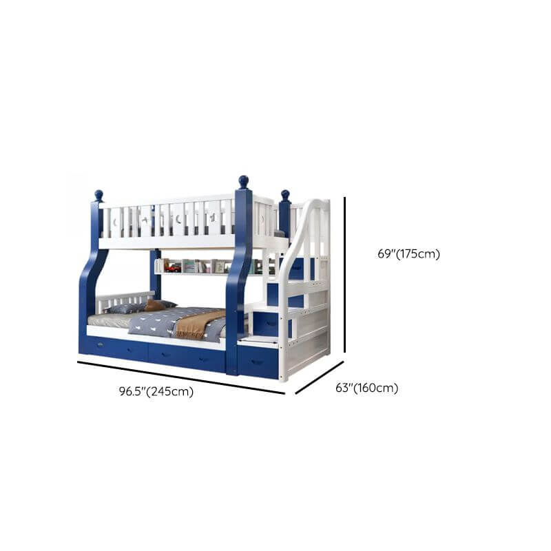 Modern Pine Bunk Bed with Bookshelf, Drawers, and Ladder Dimensions