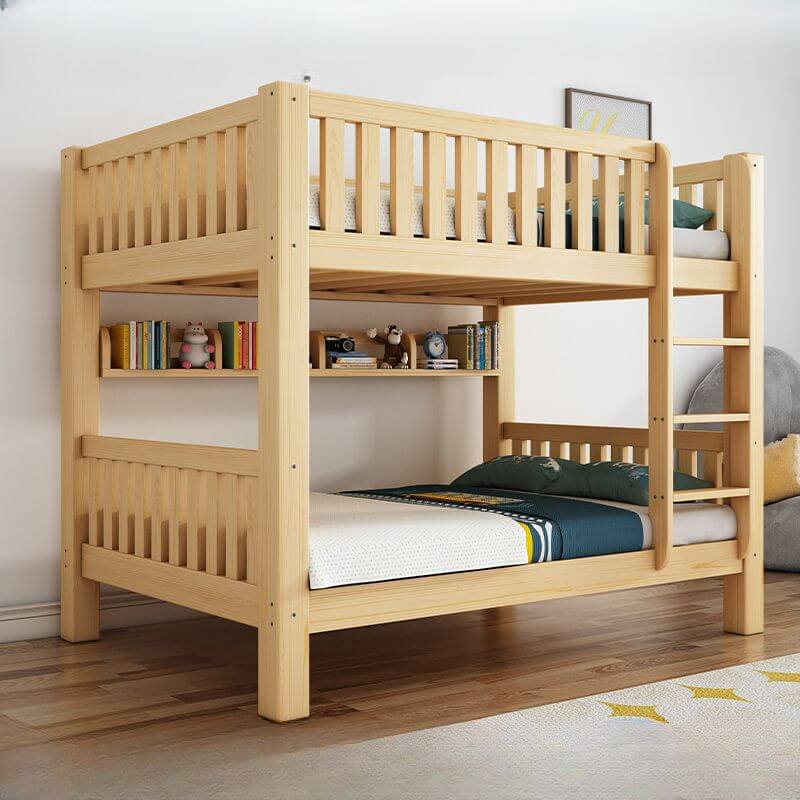 Modern Pine Bunk Bed with Drawers - Natural Wood Finish