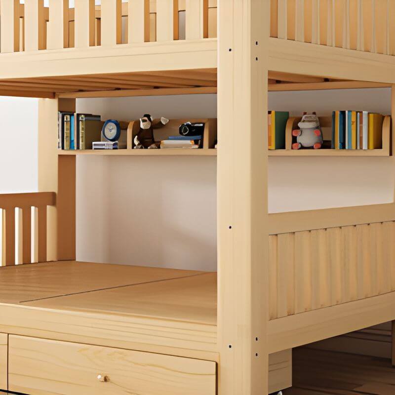 Modern Pine Bunk Bed with Drawers - Natural Wood Finish