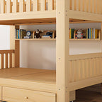 Modern Pine Bunk Bed with Drawers - Natural Wood Finish