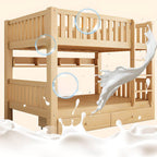 Modern Pine Bunk Bed with Drawers - Natural Wood Finish