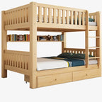 Modern Pine Bunk Bed with Drawers - Natural Wood Finish