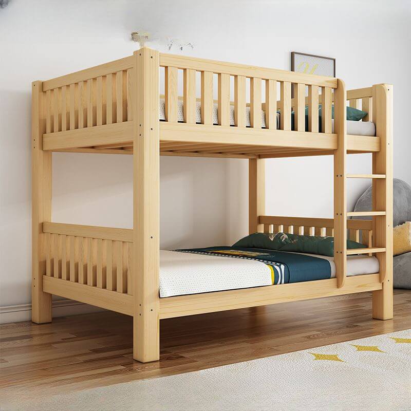 Modern Pine Bunk Bed with Drawers - Natural Wood Finish