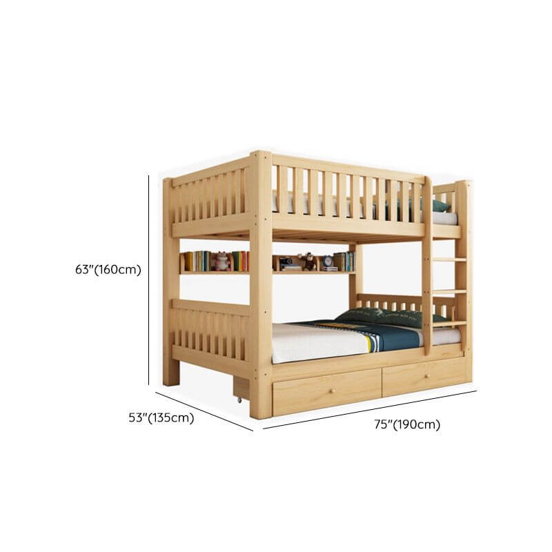 Modern Pine Bunk Bed with Drawers - Natural Wood Finish Dimensions