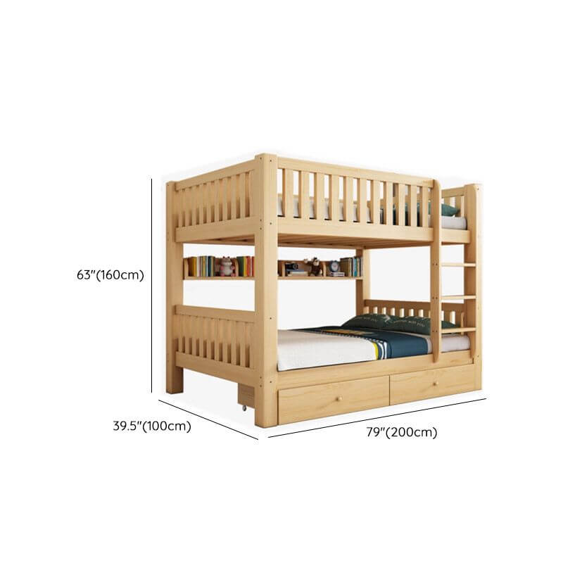 Modern Pine Bunk Bed with Drawers - Natural Wood Finish Dimensions