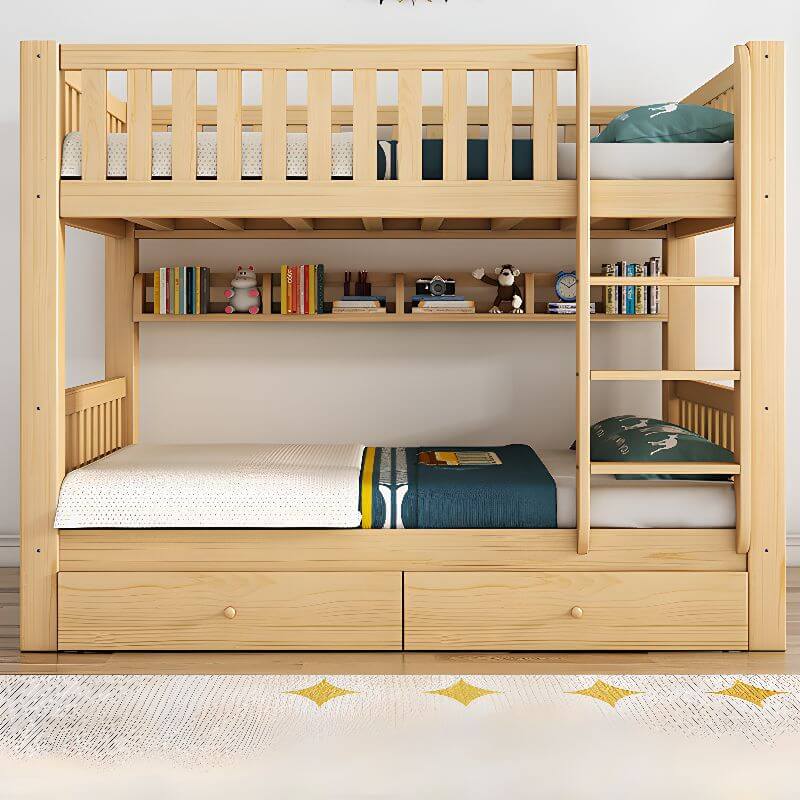 Modern Pine Bunk Bed with Drawers - Natural Wood Finish Main Product Image Imagen principal del producto