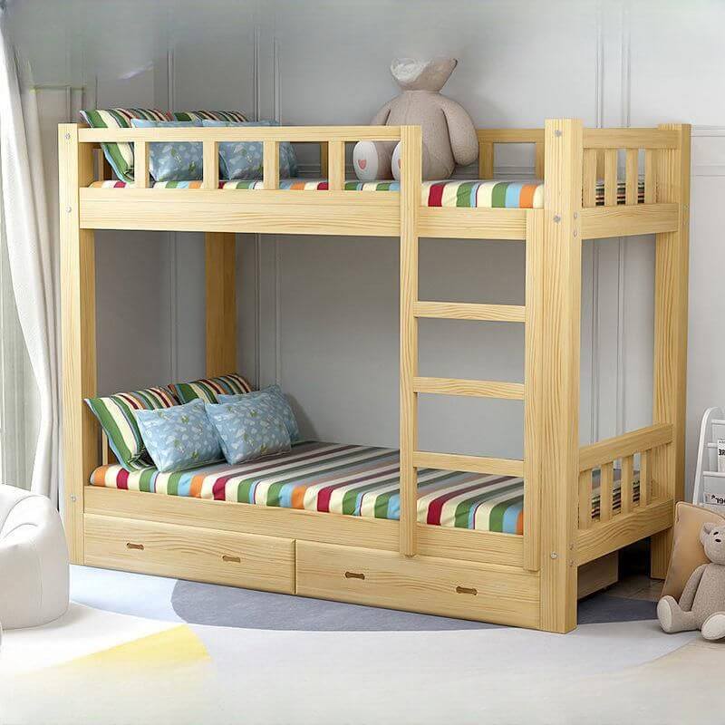 Modern Pine Bunk Bed with Ladder and Optional Storage Solutions