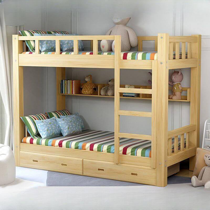Modern Pine Bunk Bed with Ladder and Optional Storage Solutions