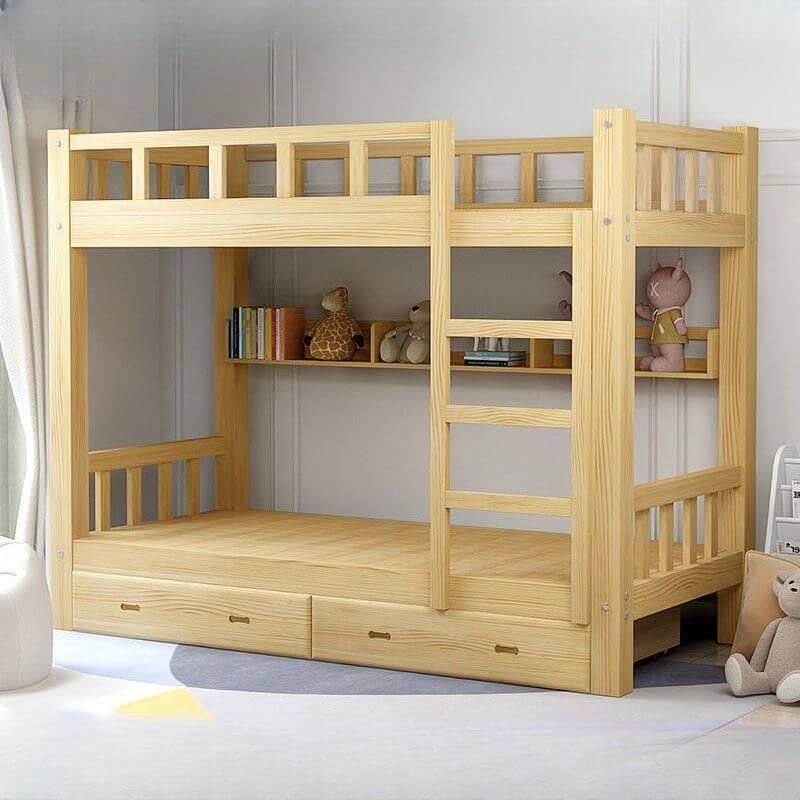 Modern Pine Bunk Bed with Ladder and Optional Storage Solutions