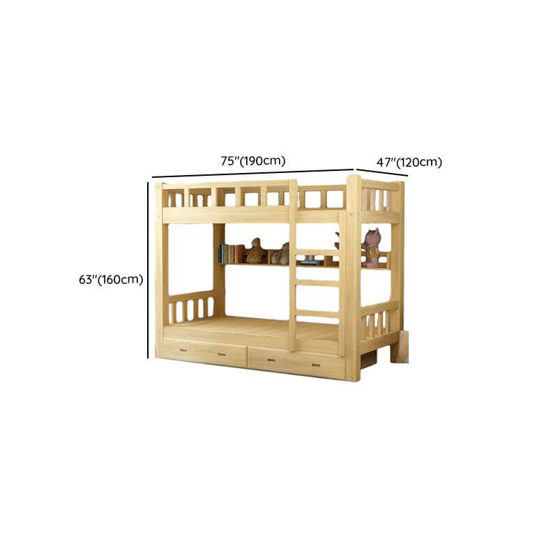 Modern Pine Bunk Bed with Ladder and Optional Storage Solutions Dimensions