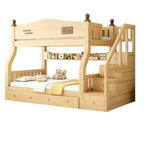 Modern Pine Bunk Bed with Mattress, Bookshelf, and Ladder in Natural Finish