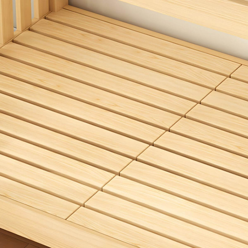 Modern Pine Bunk Bed with Mattress, Bookshelf, and Ladder in Natural Finish