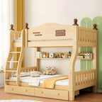 Modern Pine Bunk Bed with Mattress, Bookshelf, and Ladder in Natural Finish