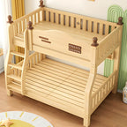 Modern Pine Bunk Bed with Mattress, Bookshelf, and Ladder in Natural Finish