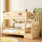 Modern Pine Bunk Bed with Mattress, Bookshelf, and Ladder in Natural Finish