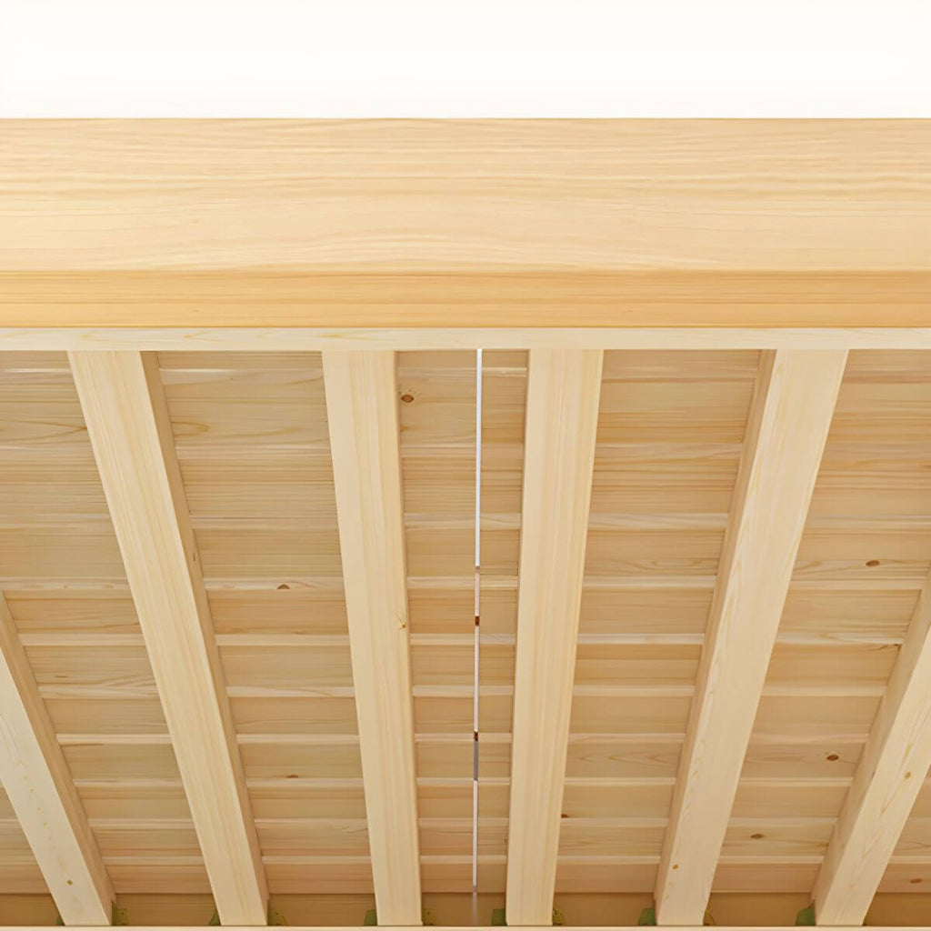 Modern Pine Bunk Bed with Mattress, Bookshelf, and Ladder in Natural Finish