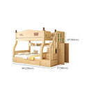Modern Pine Bunk Bed with Mattress, Bookshelf, and Ladder in Natural Finish Dimensions
