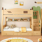 Modern Pine Bunk Bed with Mattress, Bookshelf, and Ladder in Natural Finish Main Product Image