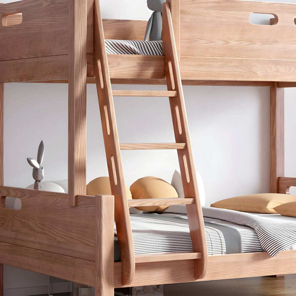 Modern Pine Kids Bed with Bookcase and Built-In Ladder