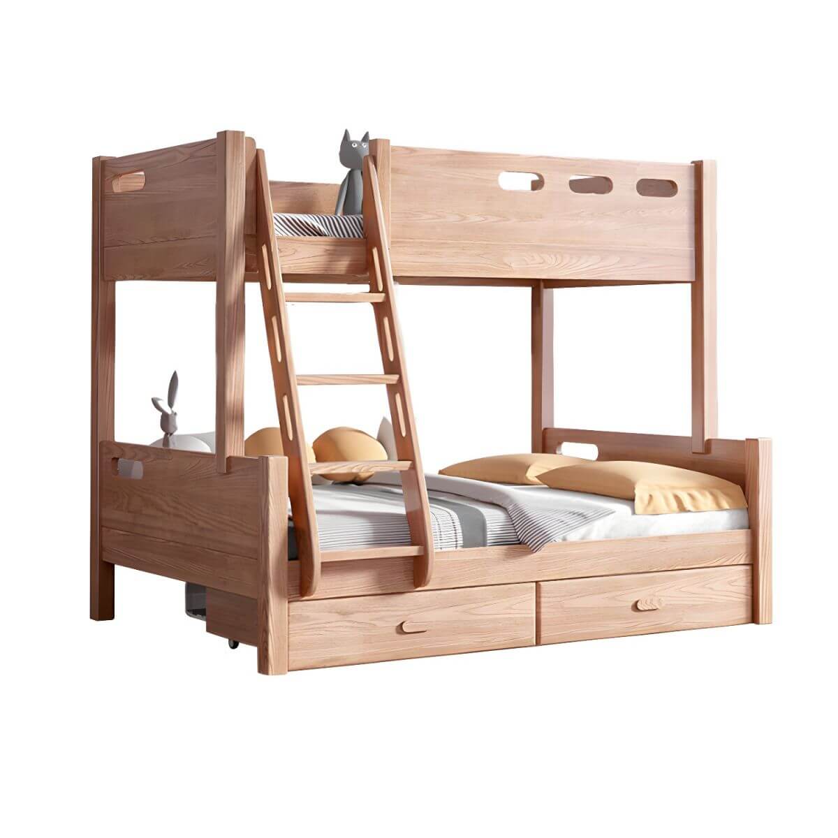 Modern Pine Kids Bed with Bookcase and Built-In Ladder